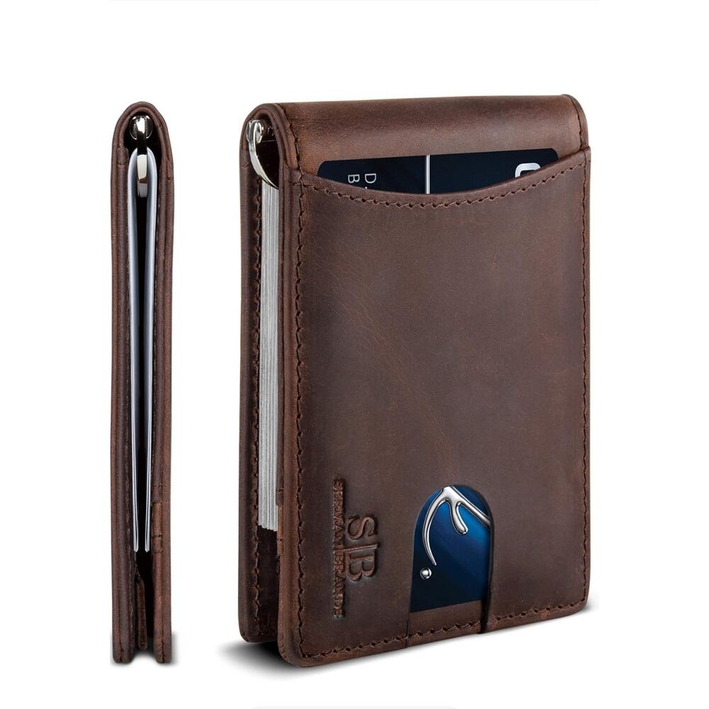 RFID Blocking Slim Bifold Genuine Leather Minimalist Front Pocket Wallets for...